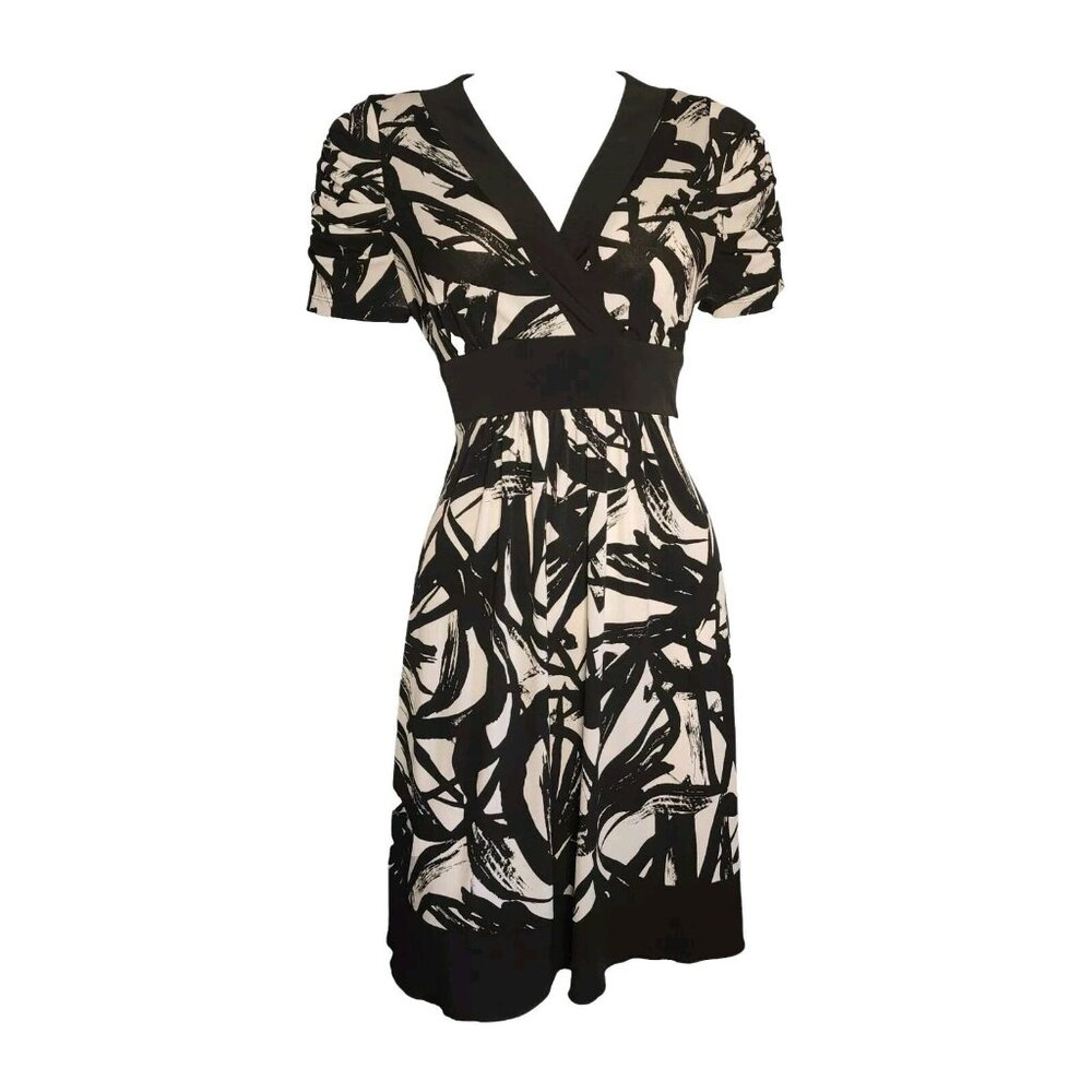 IZ BYER California Black White Short Sleeve Tie‎ Waist Dress Womens Size XL